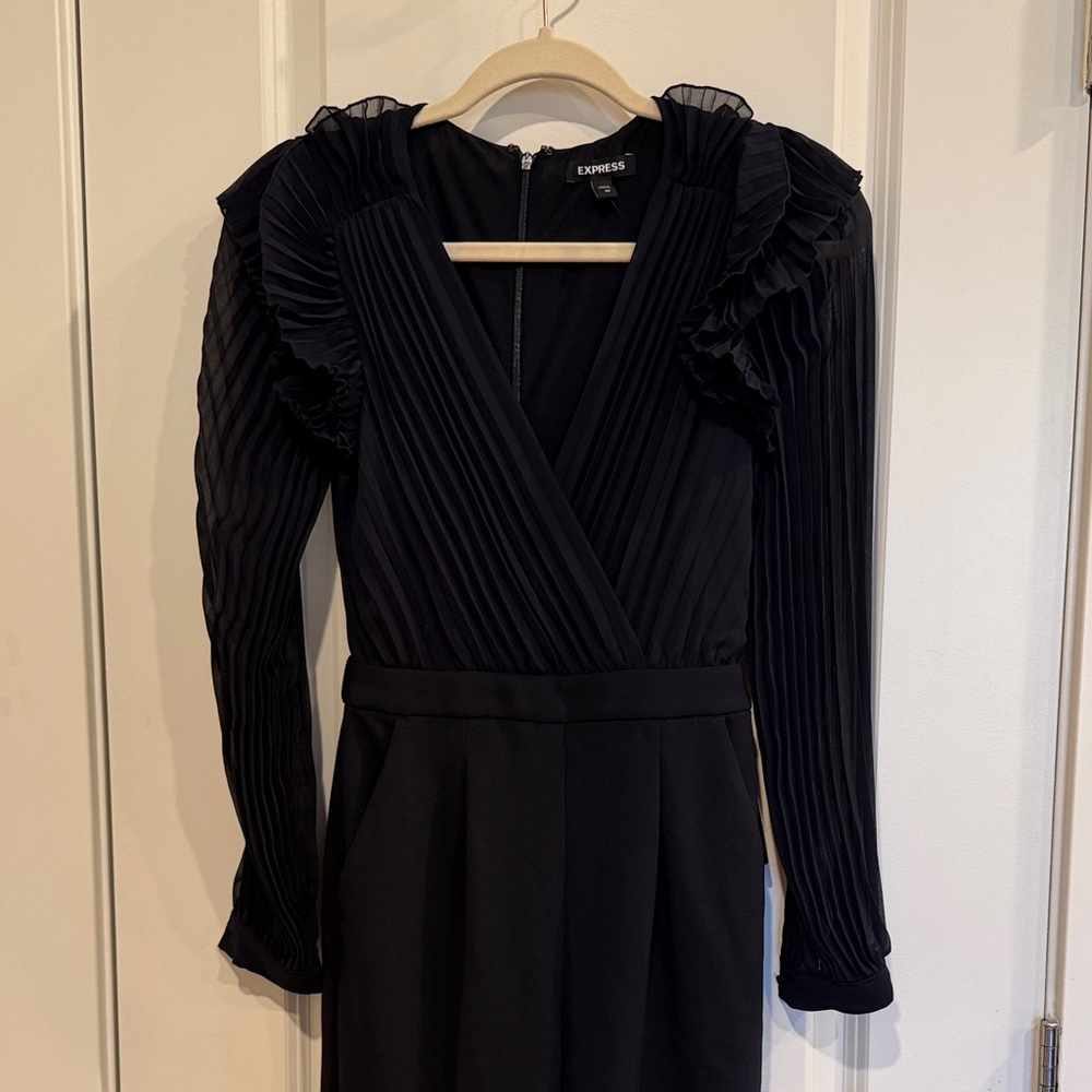 NWT - Express NAVY Long Sleeve Dress with Ruffle Accents